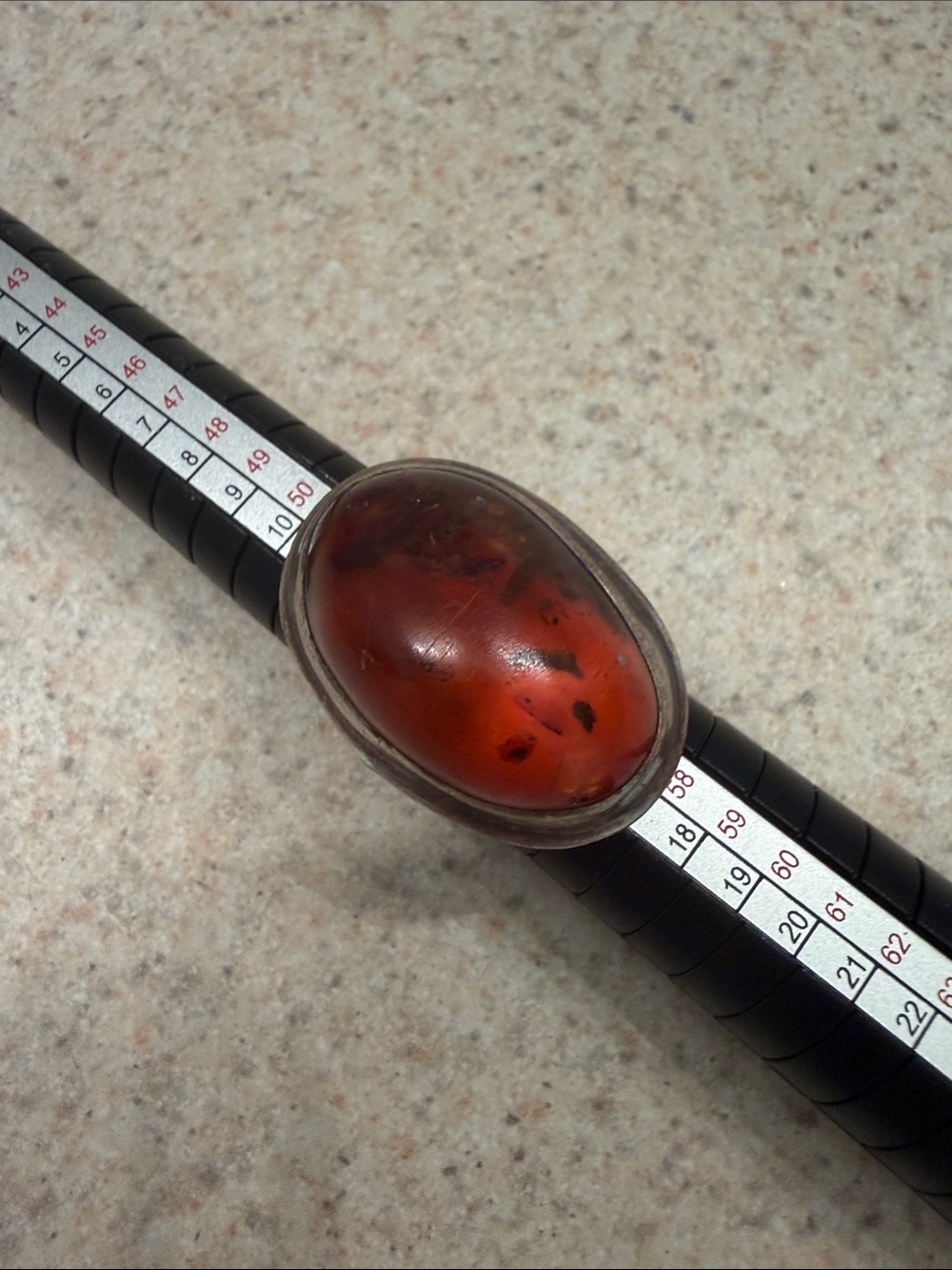 Large amber sterling ring 7 oval
